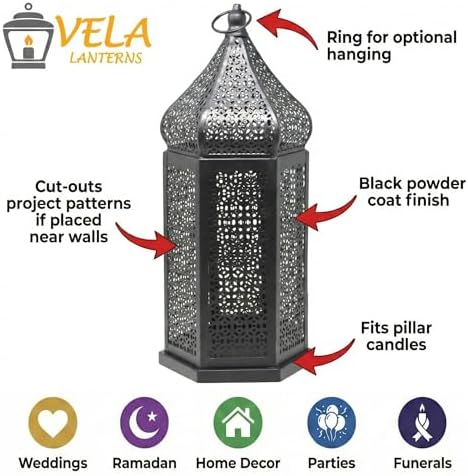 Vela Lanterns Decorative Indoor Black Moroccan Temple Lanterns, Set of 2 - Image 5