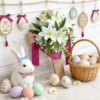 Easter Cross Wreaths for Front Door, 16" Religious Spring Wreath with Lily and Purple Ribbon, Christian He is Risen Easter Decor, Rustic Twine Wrapped Hanging Ornament Wall Porch Farmhouse Home Decor - Image 3