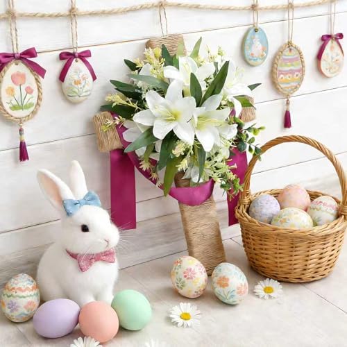 Easter Cross Wreaths for Front Door, 16" Religious Spring Wreath with Lily and Purple Ribbon, Christian He is Risen Easter Decor, Rustic Twine Wrapped Hanging Ornament Wall Porch Farmhouse Home Decor - Image 3