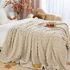 Aganear Fleece Throw Blanket for Bed Couch 90"x90" Khaki by Aganear