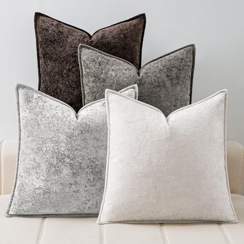 a moment Throw Pillow Covers 22X22 Inch 4 Packs,Soft Velvet Decorative Pillow Cases with 3D Ice Flower,Texture Modern Accent Cushion Covers for Sofa Couch Home Decor Urban Stone by amoment