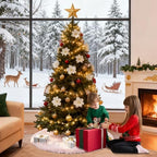 36 Inch Pink Faux Fur Christmas Tree Skirt Plush Xmas Tree Base Cover - Image 4