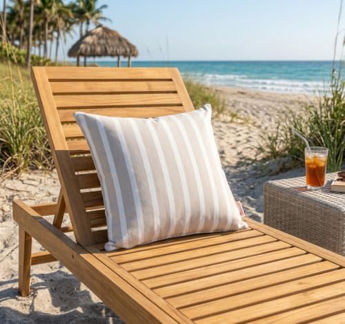 Outdoor/Indoor Sunbrella Throw Pillow Cover Only Square Set of 2 Pieces 16 inch x 16 inch Shore Linen Stripe - Insert Not Included - Image 4