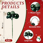 Daifunli 8 Pcs Dark Green Christmas Tree Picks 7.87 Inch Christmas Balls Ornaments Xmas Hanging Decorations for Xmas Tree Topper DIY Wreath Holiday Floral Vase Fillers Crafts Home Decor - Image 2