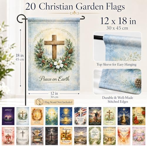 20 Pcs Christian Garden Flags 12x18 Inch Double-Sided Religious Seasonal Garden Flags Set for Outside Bible Verse Cross Yard Flags for Easter Christmas Thanksgiving Lent Advent Outdoor Decor - Image 2