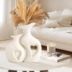 XL White Flower Vases, Nordic Heart Shaped Ceramic Set of 2 - Image 4