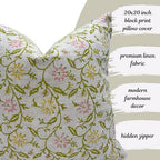 Decorative Pillow Cover French Country Pillow Cover Cottage Decor Floral Block Print, Farmhouse Decorative Cushion Cover, Spring Pillow Cover Line and Loop (Multicolor) - Image 2