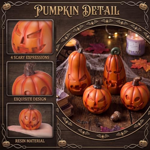 4 Pack Halloween Resin Scary Pumpkin Decorations 6.3" h Max - Image 3