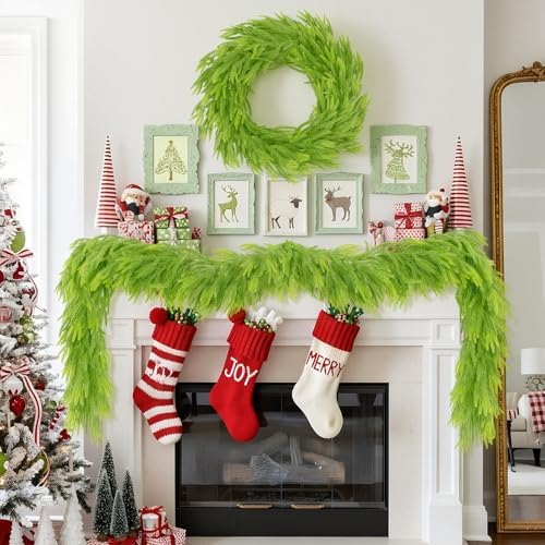 N&T NIETING 9FT Christmas Garland Norfolk Pine Garland Real Touch Artificial Christmas Lime Green Xmas Garland for Mantle,Table Holiday Fireplace Staircase Indoor Outdoor Christmas Decorations - Image 2