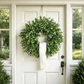 26 Inch Artificial Eucalyptus Wreath for Front Door - All Season Greenery Wreath with White Flowers, Farmhouse Spring Summer Fall Winter Decor, Indoor Outdoor Home Wall Porch Decoration by MEETYEHUA