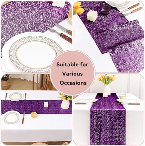 Sugargirl 10 Packs 12 x 72 inches Sequin Table Runner, Glitter Purple Table Runner for Birthday Party Supplies Wedding Holiday Celebration Event Decorations - Image 4