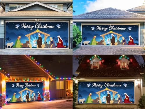 Garage Door Christmas Cover 7x16FT: Garage Nativity Scene Decorations with Bar Magnets & Ropes, Holiday Garage Door Banner Decorative Xmas for Indoor Outdoor [Include Installation Instructions] - Image 7