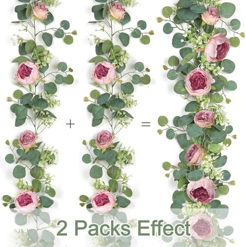 Artificial Eucalyptus Flower Garlands, Vintage Pink, 4PCS - Image 4