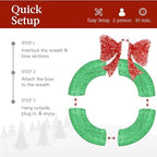 Best Choice Products 36in Pre-Lit Outdoor Christmas Wreath Decoration, LED Metal Holiday Decor for Home w/ 120 Lights, Bow - Green/Red - Image 4