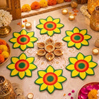 Dunzy 6 Pcs Diwali Rangoli Mat Varalakshmi Pooja Decoration, Yellow Mandala by Dunzy
