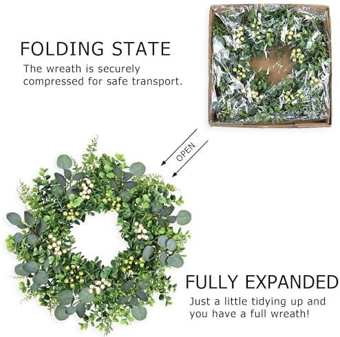 26 Inch Eucalyptus Wreath Spring Summer Wreaths for Front Door, Artificial Large All Seasons Wreaths with for Farmhouse Porch Wall Living Room Home Wedding Decor - Image 6