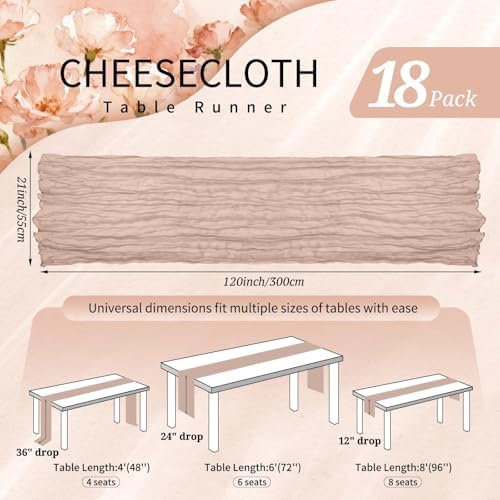 18 Pack Cheesecloth Table Runner 10FT Dusty Pink Table Runner Boho Gauze Cheese Cloth Table Runners Long Rustic Sheer Table Decorations for Wedding Party Baby Bridal Shower Birthday Holiday Home - Image 2