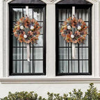 WANNA-CUL 24 Inch Fall Wreath for Front Door with White Pumpkins,Grains, Maple Leaves-Fall Decoration for Home-Large Fall Decor Door Wreath for Autumn,Harvest or Halloween - Image 5