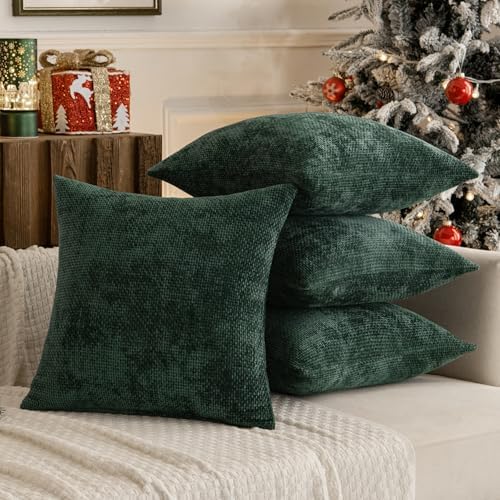 MIULEE Decorative Chenille Pillow Covers Christmas Green 16x16 Pack of 4 - Image 4