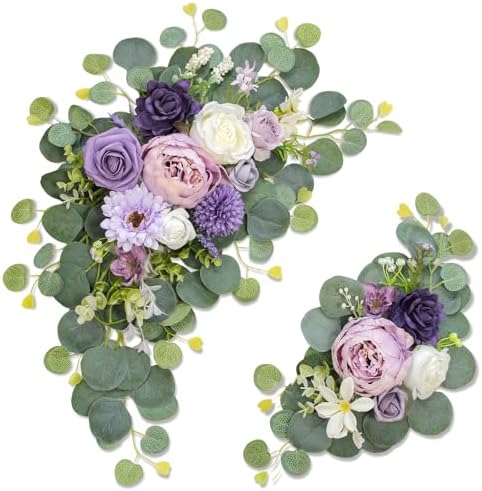 Odouzy Artificial Wedding Arch Flowers for Wedding Sign,Set of 2 for Wedding Welcome Ceremony Sign,Faux Floral Swags,Wedding, Banquet and Reception Backdrop Floral Decoration (Purple) by Odouzy