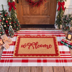 2pcs Christmas Welcome Mat for Front Door Layered Buffalo Plaid Outdoor Rug - Image 4