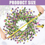 24" Spring Wreaths for Front Door Not Withering Artificial Floral Wreath with Wildflowers Summer Decorations for Indoor Outdoor Window Wall Farmhouse Porch Easter Home Decor Purple Pink Yellow - Image 3