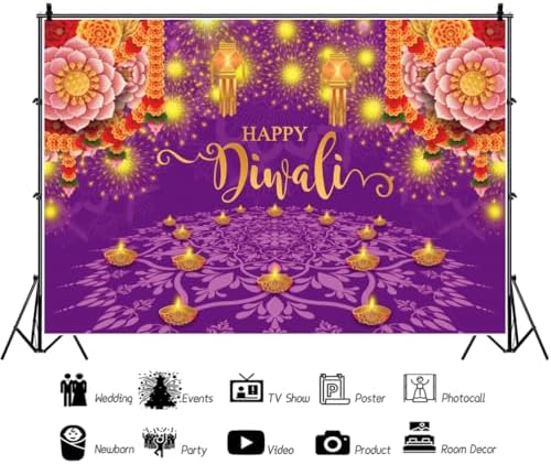 Diwali Backdrop Decorations for Home Happy Diwali Banner 10x8ft - Image 4