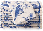 FINGERCRAFT Cloth Napkins Set of 12 Cotton Linen, 20x20 Inch, Toile by FINGERCRAFT