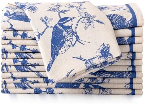 FINGERCRAFT Cloth Napkins Set of 12 Cotton Linen, 20x20 Inch, Toile by FINGERCRAFT