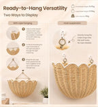 Scalloped Wall Basket 2 Pcs Hand Woven Wicker Hanging Basket Rattan Wall Decor for Nursery, Bathroom, Living Room - Image 5