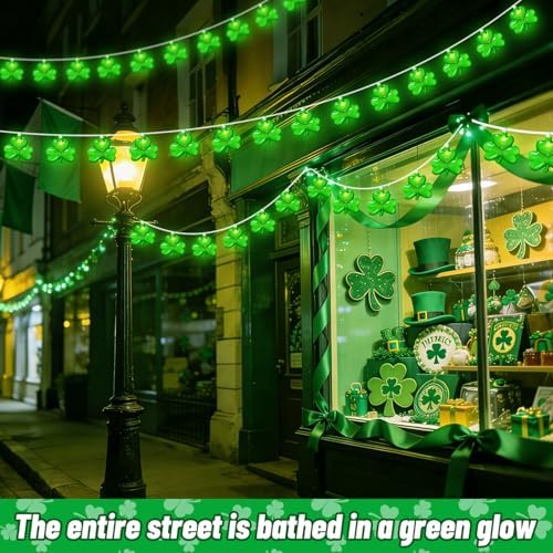 20 LED Clear Green Shamrock String Lights, 12FT St Patricks Day Lights String Outdoor Waterproof with 20 LED Light for Rish Shamrock St Patrick's Day Party Indoor Home Window Porch Garden Decorations - Image 7