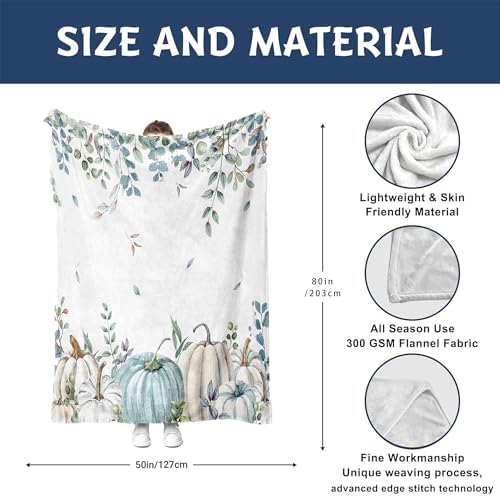 Blue Pumpkin Flannel Throw Blanket 80X60in - Image 7