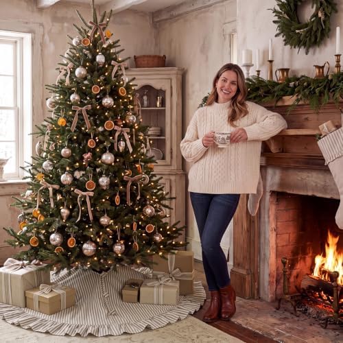 48 Inches Striped Christmas Tree Skirt Vintage Ruffle Decor, Brown - Image 6