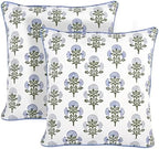 Ridhi Block Print Mughal Buta Blue Pillow Cover 20" x 20" (Pack of 2) Decorative Couch Pillows for Living Room, Farmhouse Chic Boho Cute Outdoor Pillows Covers Gifts for Spring, Mother's Day by Ridhi