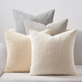 Topfinel 4 Packs Neutral Decorative Throw Pillows Covers 24x24 Inch for Living Room Couch Bed Sofa, Rustic Farmhouse Boho Neutral Home Decor, Soft Plush Striped Corduroy Square Cushion Case 60x60 cm by Topfinel