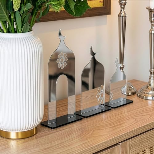 iwa concept Premium 3-Piece Mosque Silhouette Table Decor - Set of 3 Assorted Sizes - Modern Islamic Acrylic Tabletop Ornament for Ramadan & Eid - Elegant Masjid Shelf Decor for Home & Office Praying - Image 2