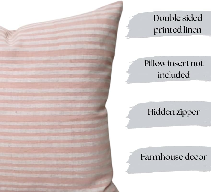 Decorative Pillow Cover French Country Pillow Cover Cottage Decor Floral Block Print, Farmhouse Decorative Cushion Cover, Spring Pillow Cover Line and Loop (Blush Peach) - Image 3