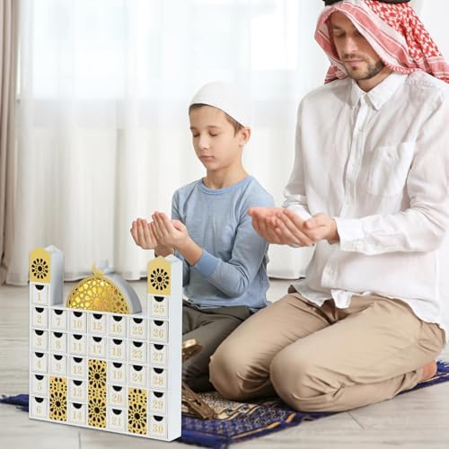 gisgfim Ramadan Wooden Countdown Calendar Eid Mubarak Decorations Mosque Advent Calendar with Drawers Eid Mubarak Countdown Til Eid Gift Ramadan Wooden Craftwork for Kids Ramadan Party Decorations - Image 7