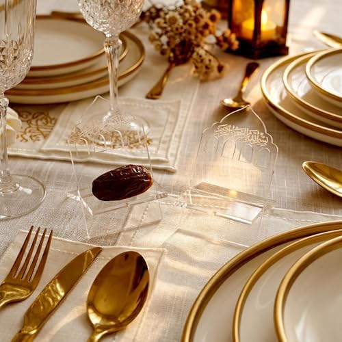 Potchen 12 Pack Ramadan Date Holders Acrylic Glass Bismillah Islamic Calligraphy Date Stands Home Table Centrepiece Decorations for Eid Ul Fitr Fasting Ramazan Adha Gifts Party Favors(Dome,Clear) - Image 3