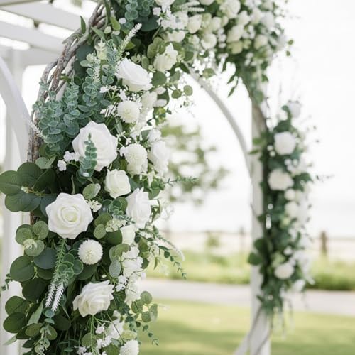 Mixed Eucalyptus Leaves Stems Bulk Artificial Silver Dollar Leaves Picks Dried Eucalyptus Bundle Faux Spray for Wedding Vase Bouquet Decor (240, Green) - Image 3