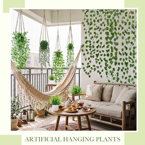 XunYee 12 Pack Fake Plants & Hanging Plant Set for Wall Plant Decor, White - Image 4