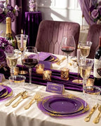 Nervure 175Pcs Purple Plastic Plates, Plastic Dinnerware Set for 25 Guests - Image 5