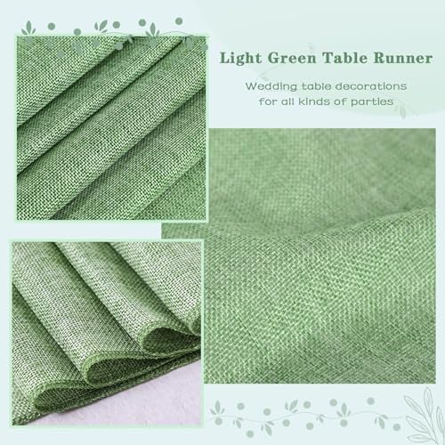 2 Pack Burlap Table Runners 13x84 inch Rustic Farmhouse Light Green Jute Burlap Roll for Spring Wedding Brithday Home Outoor BBQ Party Chair Kitchen Decorations - Image 3