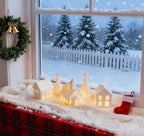 Christmas Village Set, 5-Piece Ceramic Houses and Pine Trees, Xmas Decor - Image 6
