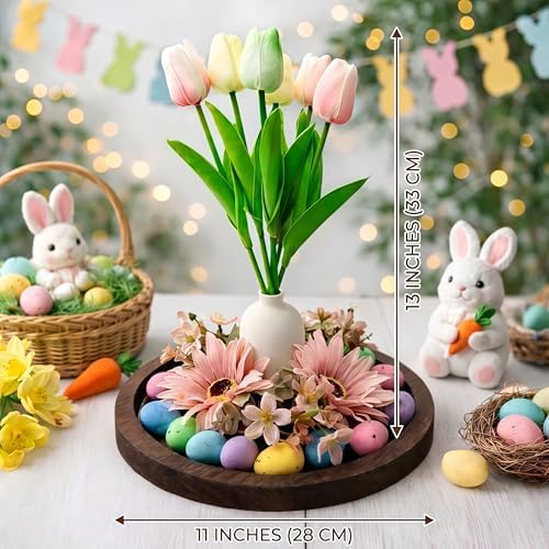 Easter Table Centerpiece with Ceramic Vase and Wood Tray, Easter Egg Table Decor and Pastel Wreath for Dining Room Table,Easter Table Artificial Flower Tulip Decor and Spring Decor (Ceramic Vase) - Image 7