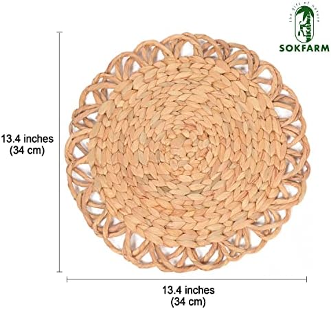 Round Woven Placemats Set of 10, 13.4 Inch Water Hyacinth Charger Plates for Dinner Plates, Bulk Handwoven Wicker Table Mats with Flower Edge for Parties, Wedding and Holiday Entertaining - Image 2