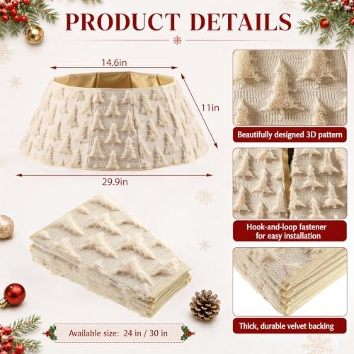 Soulchen 30 Inch Christmas Tree Collar Beige Xmas Tree Skirt Ring Jacquard Velvet Foldable Christmas Base Cover for Xmas Base Stand Cover Holiday Party Indoor Home Decorations - Image 2