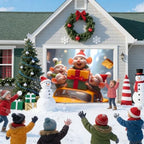 Christmas Garage Door Banner – Winter Scene with Cute Little Mouse, Cheese, Cars & Snow Decorations, Large Waterproof Reusable Outdoor Holiday Mural for Xmas Decorations,C,8 x 7ft/2.4 x 2.1m - Image 3