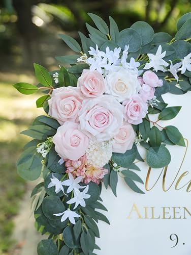 Artificial Pink Wedding Arch Flowers Swag Set of 2 for Welcome Signs, Reception and Ceremony Decorations, Cream Floral Decor, UD-002 - Image 3