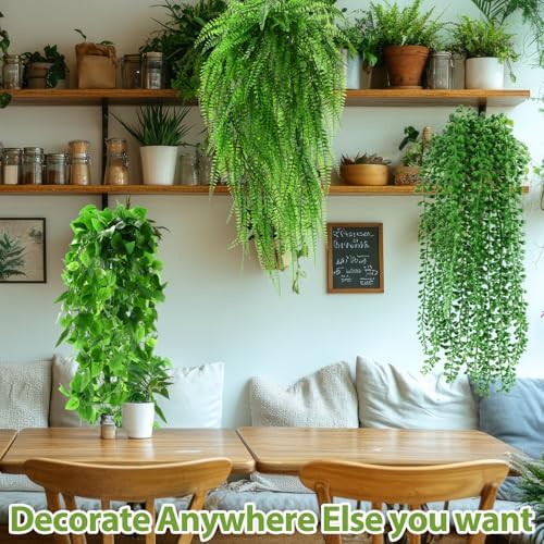 Daifunli 36 Pcs Artificial Hanging Plants Fake Hanging Ferns Plastic Fake Plants for Wall Room Garden Garland Indoor Outdoor Decor No Basket (Boston,Eucalyptus,Ivy Vine,String of Pearls) - Image 6